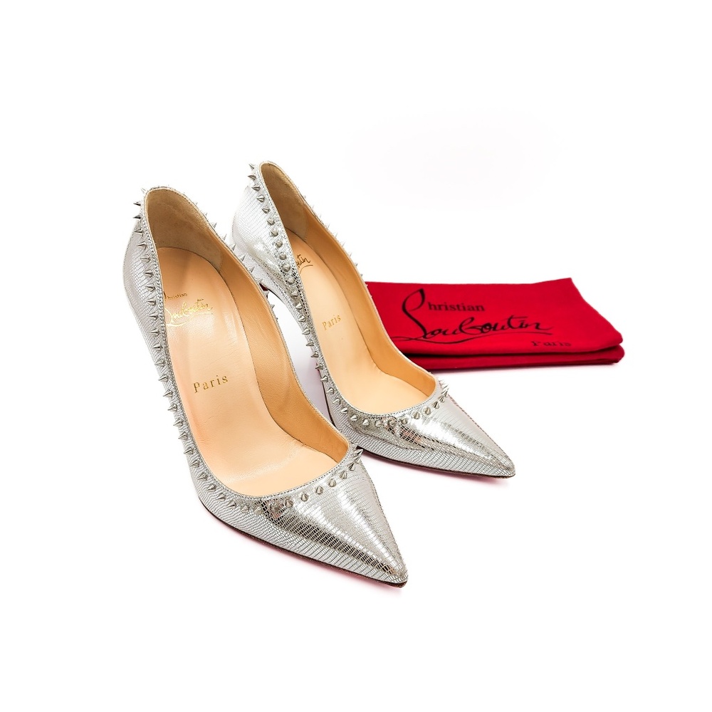 Christian Louboutin Anjalina 100 Silver Leather Spike Pumps EU 37 - Picture 9 of 9